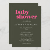 Modern Retro Groovy Pink and Green Baby Shower Invitation (Front/Back)
