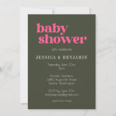 Modern Retro Groovy Pink and Green Baby Shower Invitation (Front)
