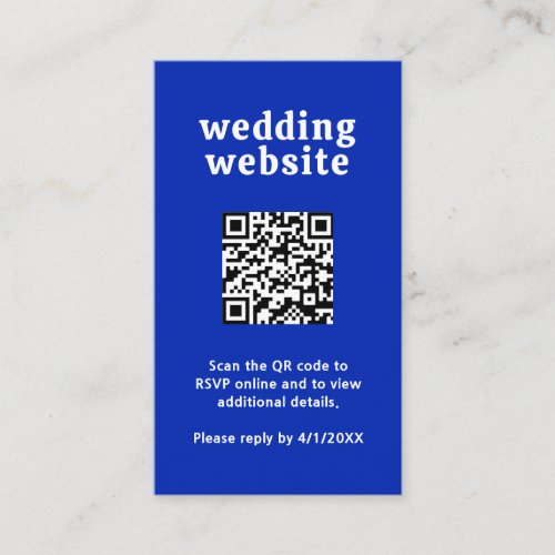 Modern Retro Groovy QR Code Royal Blue Wedding Enclosure Card