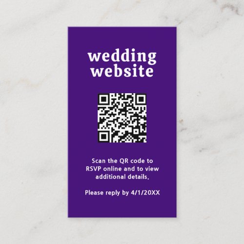 Modern Retro Groovy QR Code Royal Purple Wedding Enclosure Card