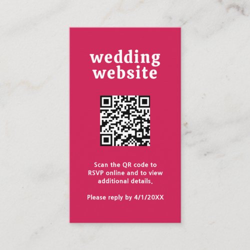 Modern Retro Groovy QR Code Viva Magenta Wedding Enclosure Card