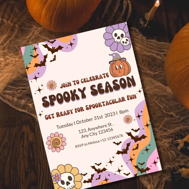 Modern Retro Groovy Spooktacular Fun Halloween  Invitation (Creator Uploaded)