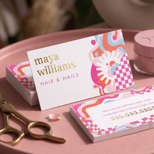 Modern Retro Hair & Nails Foil Business Cards