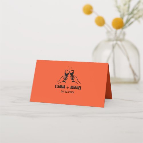 modern retro hand draw wedding place card