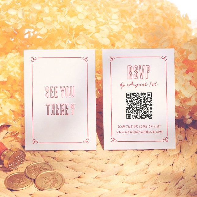 Modern Retro Hand Drawn Quirky QR Wedding RSVP Enclosure Card (Creator Uploaded)