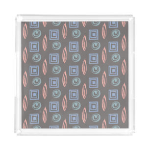 Modern Retro Inspired Pattern Blue Mint Rose Gold Acrylic Tray