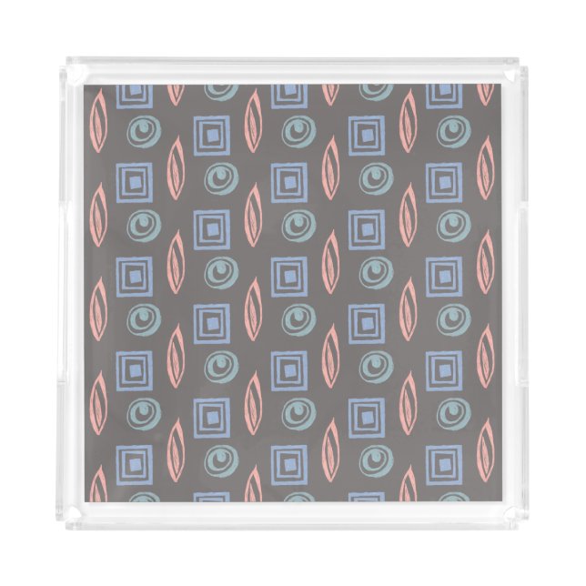 Modern Retro Inspired Pattern Blue Mint Rose Gold Acrylic Tray (Front)