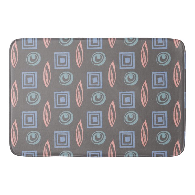 Modern Retro Inspired Pattern Blue Mint Rose Gold  Bath Mat (Front)