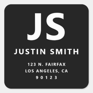 Modern Retro Inspired Return Address & Monogram Square Sticker