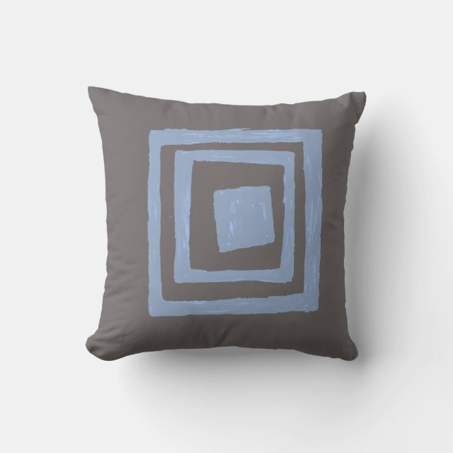 Modern Retro Inspired Squares in Gray Blue Throw Pillow (Front)