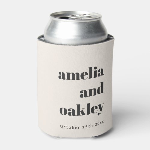 Modern Retro Ivory Wedding Names Personalized Can Cooler