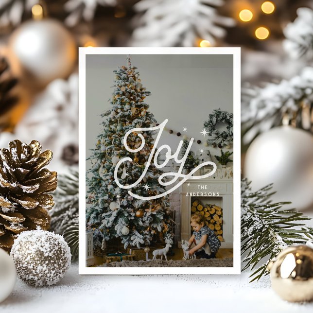 Modern Retro Joy Stars Family Photo Bold Script  Holiday Card (Creator Uploaded)