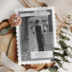 Modern Retro Just Married Stamp QR Code Elopement Announcement