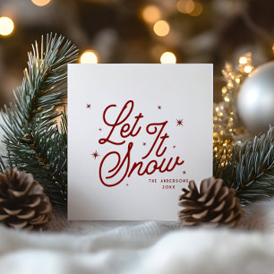 Modern Retro Let It Snow Christmas Script   Red Holiday Card