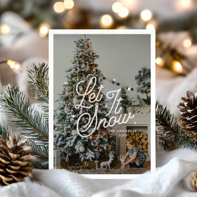 Modern Retro Let It Snow Photo Christmas Script Holiday Card (Creator Uploaded)