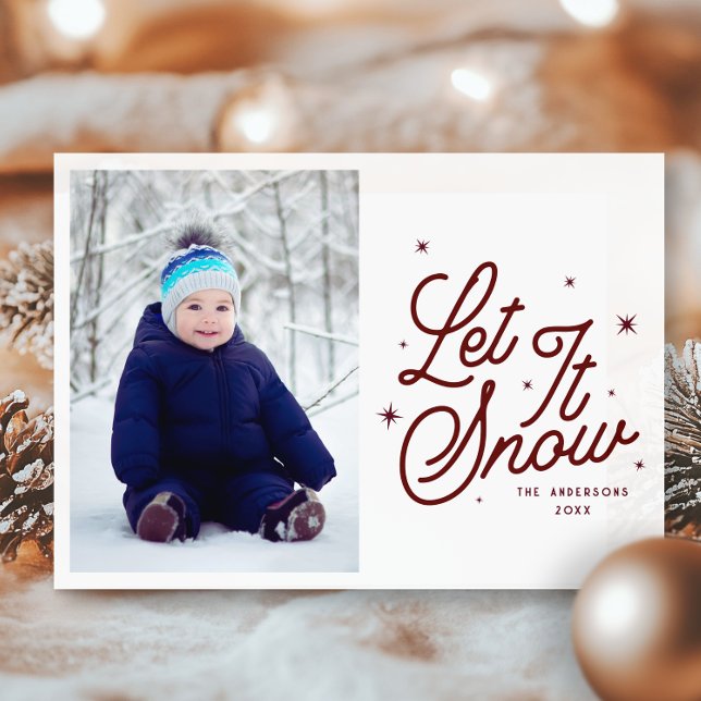 Modern Retro Let It Snow Photo Christmas Script  Holiday Card (Creator Uploaded)