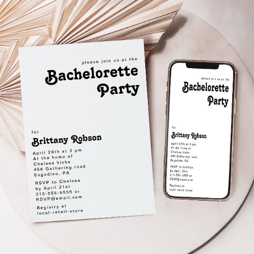 Modern Retro Lettering Bachelorette Party Invitation