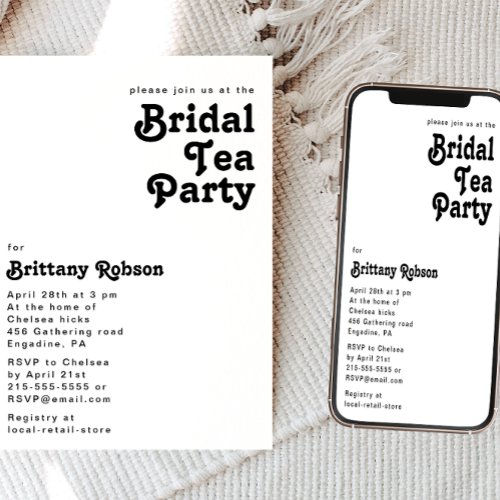 Modern Retro Lettering Bridal Tea Party Invitation