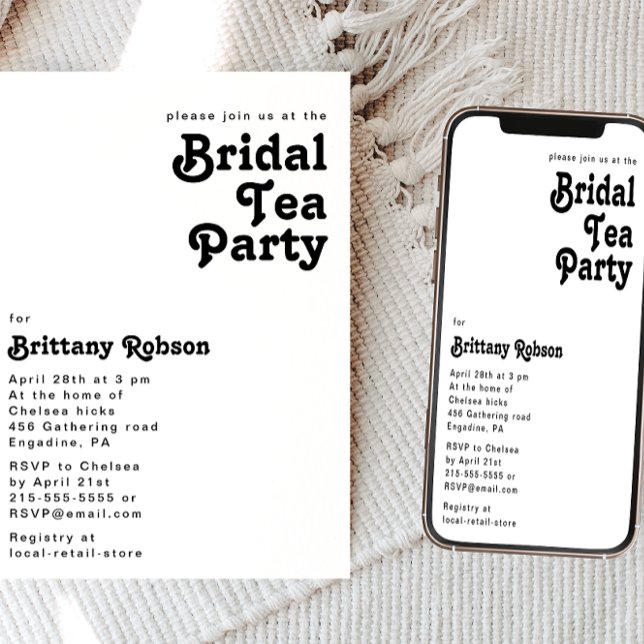 Modern Retro Lettering Bridal Tea Party Invitation (Creator Uploaded)