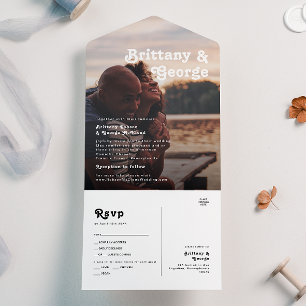 Modern Retro Lettering Faded Photo Seal and Send All In One Invitation