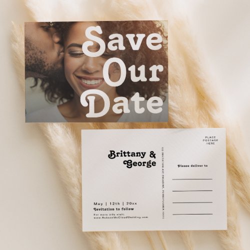 Modern Retro Lettering Horizontal Save Our Date Invitation Postcard