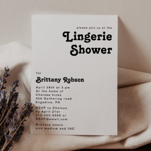 Modern Retro Lettering Lingerie Shower Invitation