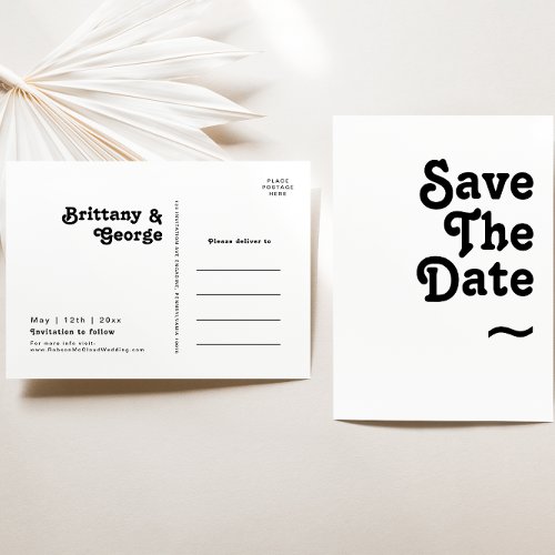 Modern Retro Lettering Save The Date Invitation Postcard