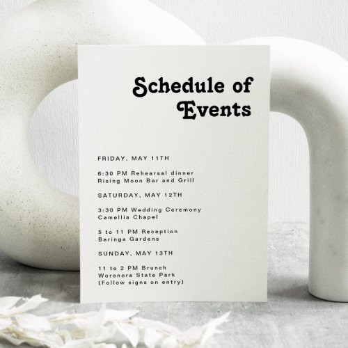 Modern Retro Lettering Schedule of Events Enclosure Card