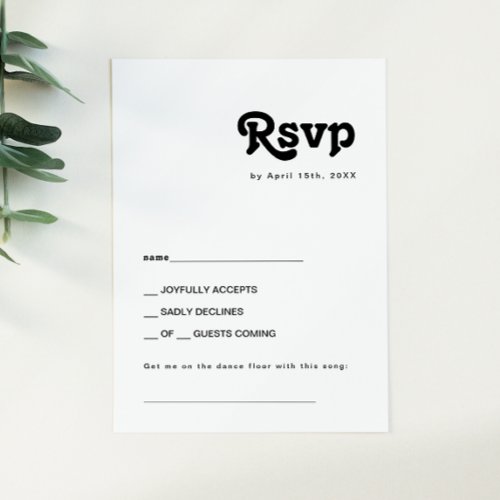 Modern Retro Lettering Song Request RSVP Card