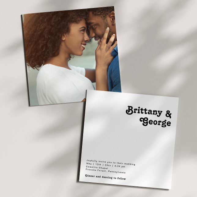 Modern Retro Lettering Square Photo Wedding Invitation (Creator Uploaded)