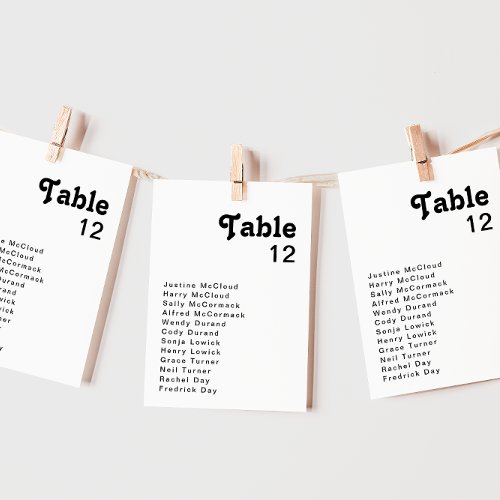 Modern Retro Lettering Table Number Chart
