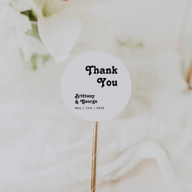 Modern Retro Lettering Thank You Wedding Favor Classic Round Sticker (Creator Uploaded)