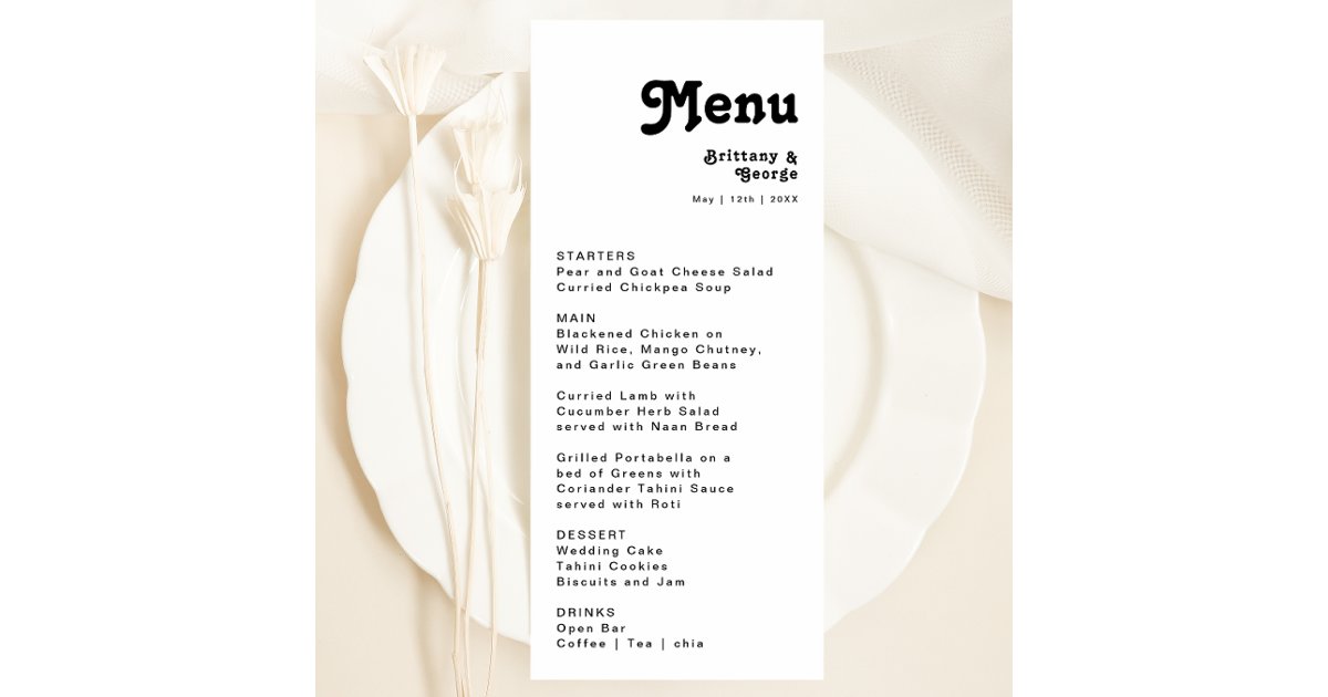 Modern Retro Lettering Wedding Dinner Menu | Zazzle