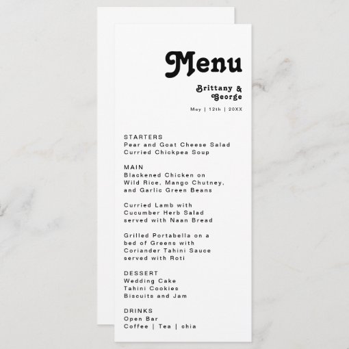Modern Retro Lettering Wedding Dinner Menu | Zazzle
