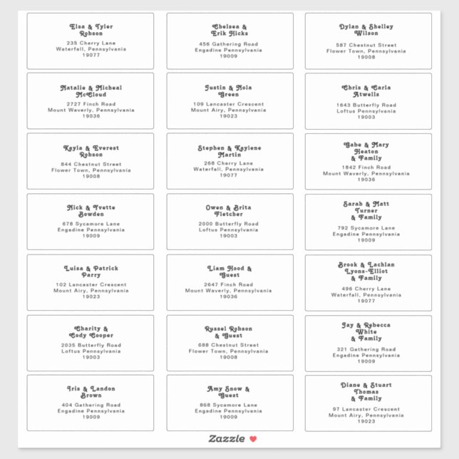Modern Retro Lettering Wedding Guest Address Sticker (Sheet)