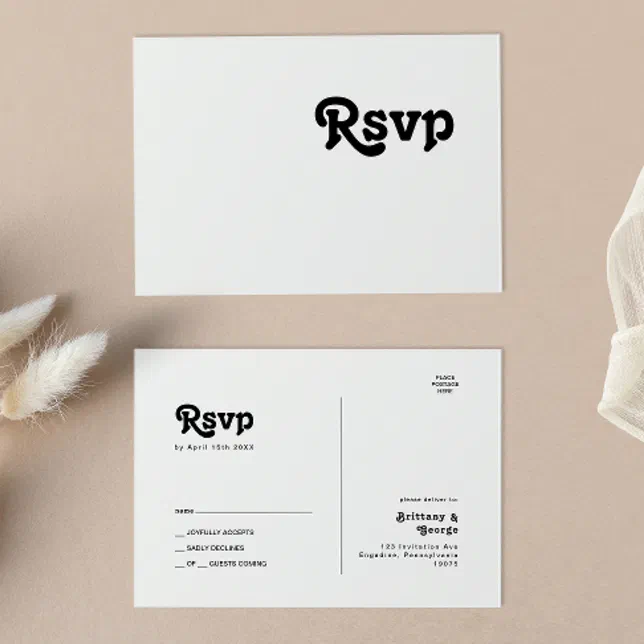 Modern Retro Lettering Wedding RSVP Postcard | Zazzle