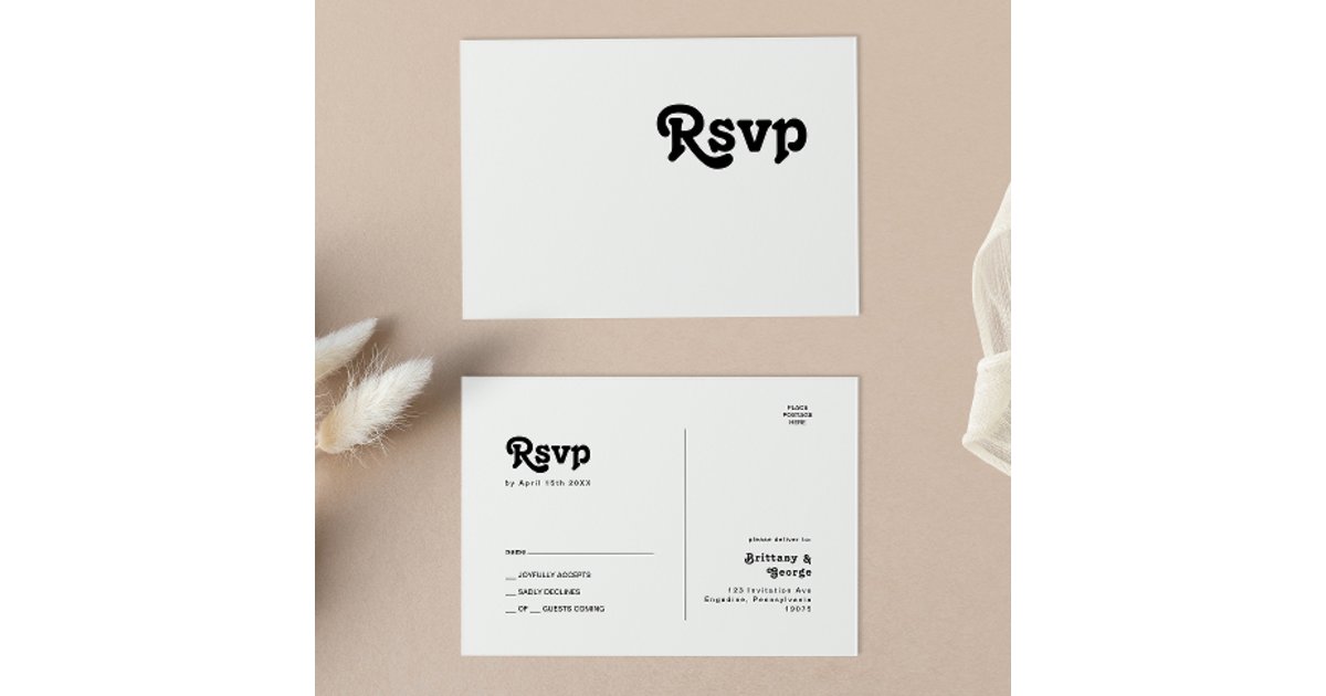Modern Retro Lettering Wedding RSVP Postcard | Zazzle