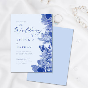 Modern Retro Light Blue Chinoiserie Floral Wedding Invitation