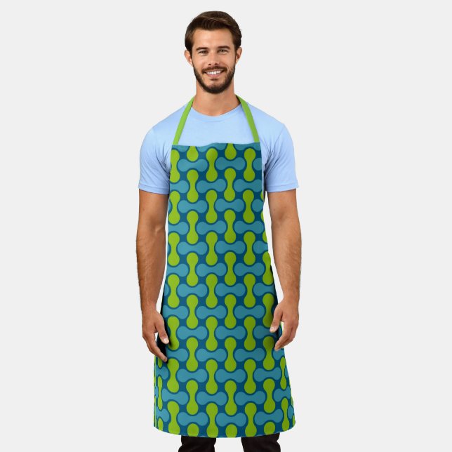 Modern Retro Link Pattern in Blue and Green  Apron (Worn)