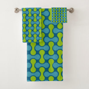 Modern Retro Link Pattern in Blue and Green Bath Towel Set