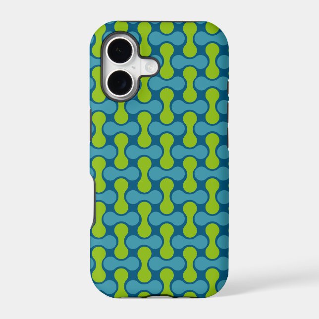 Modern Retro Link Pattern in Blue and Green  Case-Mate iPhone Case (Back)