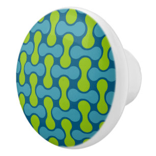 Modern Retro Link Pattern in Blue and Green  Ceramic Knob