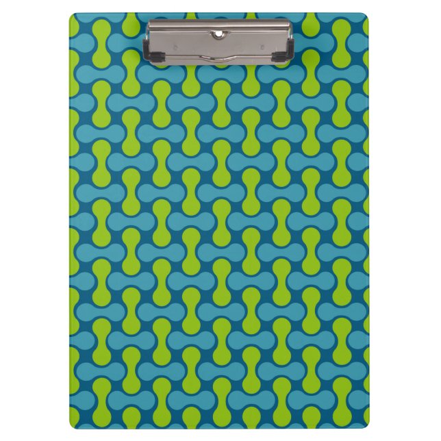 Modern Retro Link Pattern in Blue and Green Clipboard (Front)