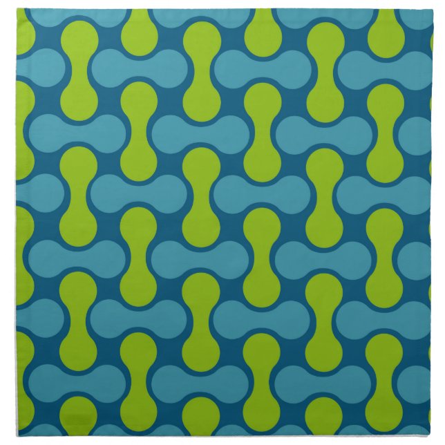 Modern Retro Link Pattern in Blue and Green  Cloth Napkin (Front)
