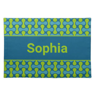 Modern Retro Link Pattern in Blue and Green Cloth Placemat