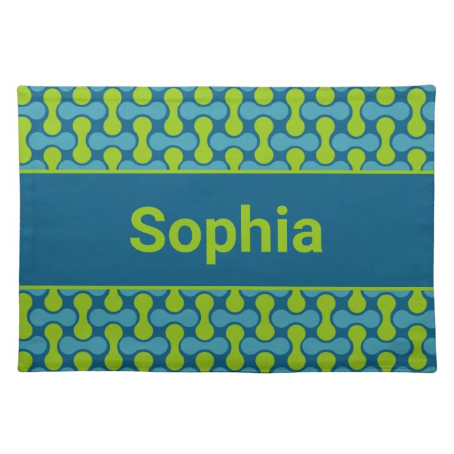Modern Retro Link Pattern in Blue and Green Cloth Placemat (Front)