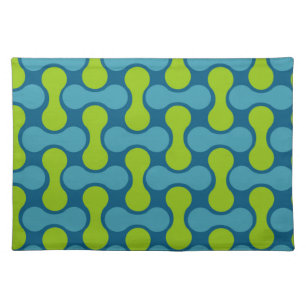 Modern Retro Link Pattern in Blue and Green Cloth Placemat