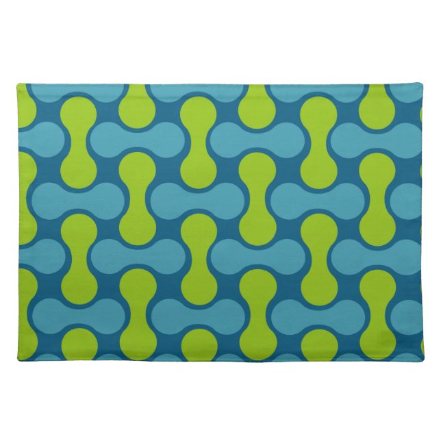 Modern Retro Link Pattern in Blue and Green  Cloth Placemat (Front)