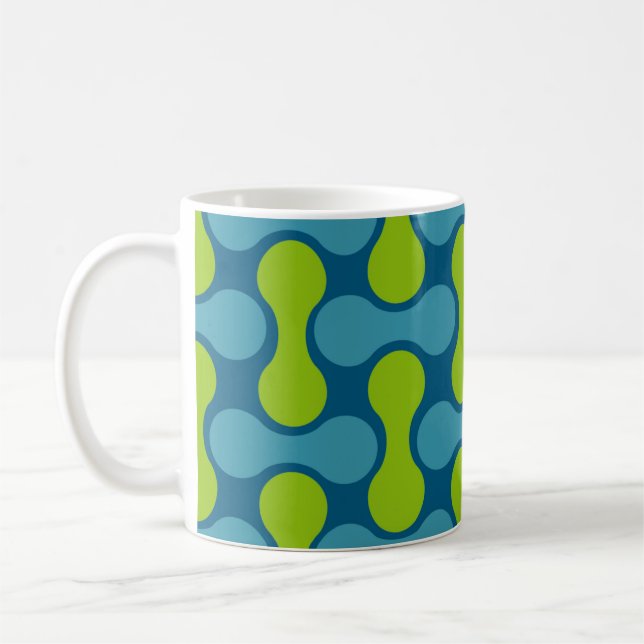 Modern Retro Link Pattern in Blue and Green  Coffee Mug (Left)