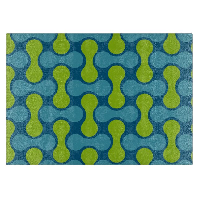 Modern Retro Link Pattern in Blue and Green  Cutting Board (Front)